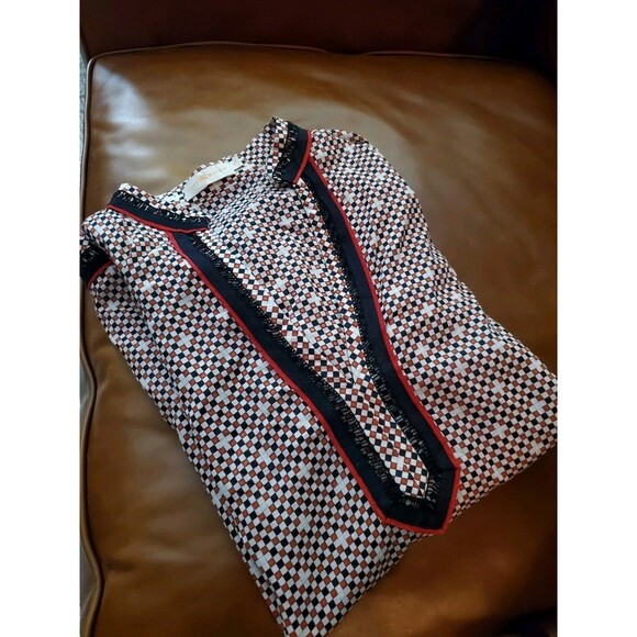 Tory Burch $295 Tory Tunic Long Sleeve Top 6 Six Desert Sand Dotted Squares Euc - Picture 6 of 6